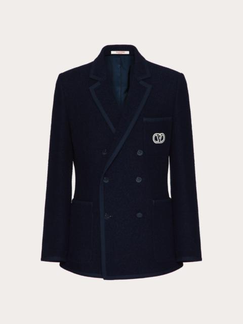 DOUBLE-BREASTED BOUCLÉ WOOL JACKET WITH VLOGO SIGNATURE EMBROIDERY
