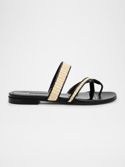 Manolo Blahnik Susara Woven Flat Slide Sandals