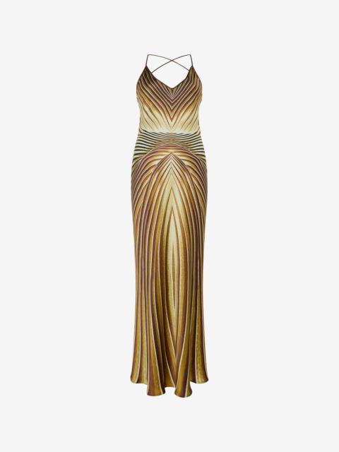 Roberto Cavalli Long Silk Dress with Ray Of Gold Print