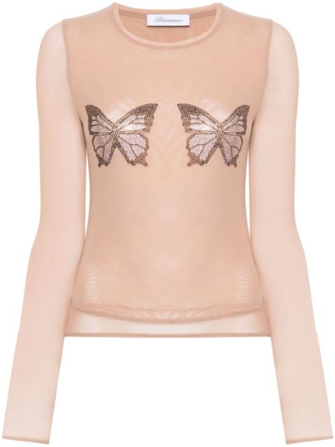 Blumarine crystal-butterfly tulle T-shirt