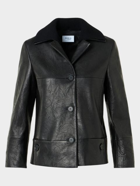 AKRIS Crinkled Leather Jacket With Detachable Knit Collar