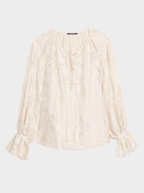 KOBI HALPERIN Florence Embroidered Lace-Up Blouse