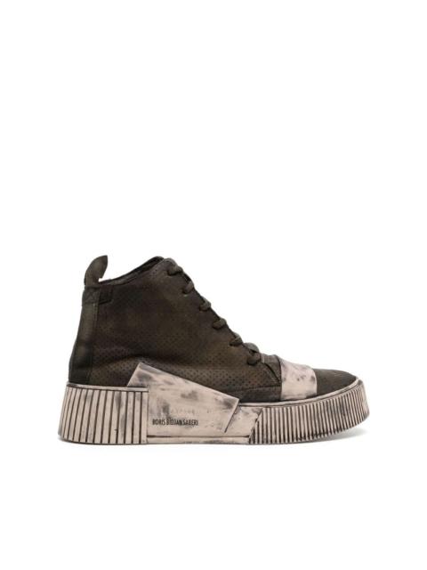 distressed high-top leather sneakers