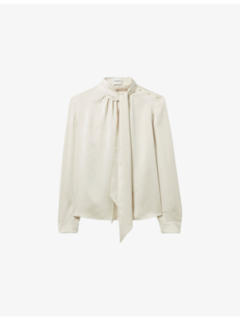 Claudie Pierlot Flowing Tie-Neck Woven Blouse