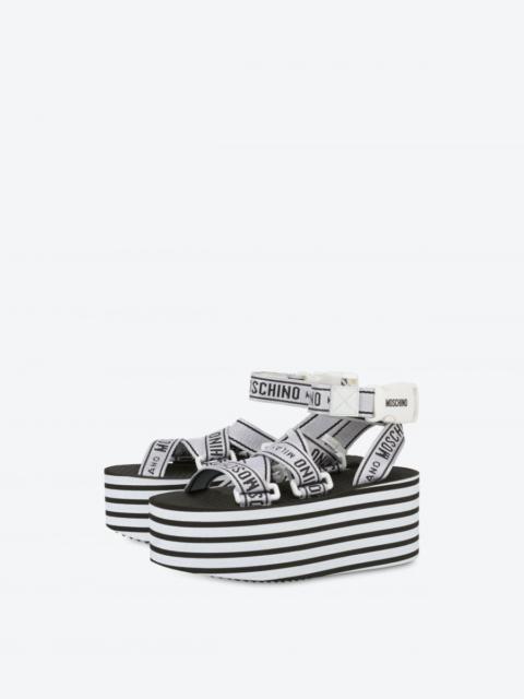 Moschino STRIPED PLATFORM WEDGE SANDALS