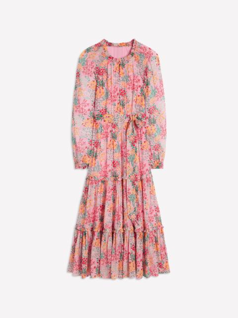 BODEN Ruffle Smocked Midi Dress-Almond Pink, Garden Bouquet