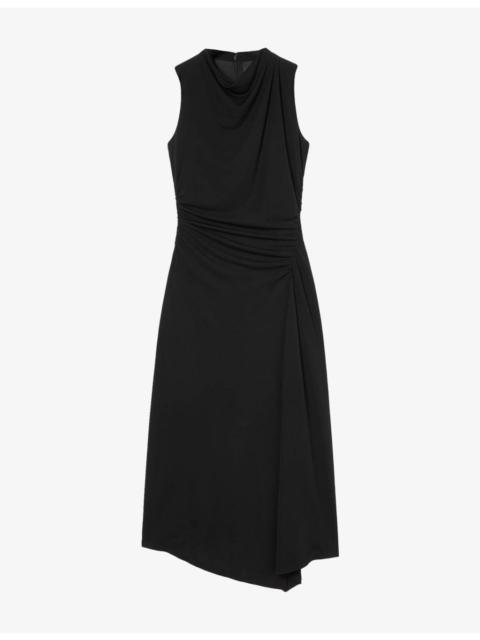 WHISTLES Ruched Cowl-Neck Jersey Midi Dress