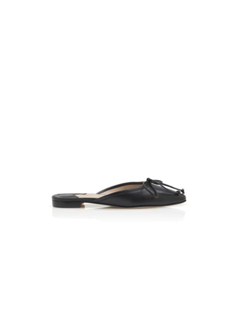 Manolo Blahnik Black Nappa Leather Flat Mules