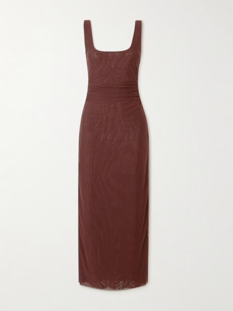 SIR. Jacques Open-back Gathered Stretch-mesh Midi Dress