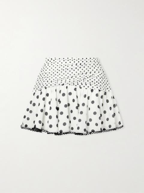 Charo Ruiz Noira Ruched Guipure Lace-trimmed Polka-dot Cotton-blend Voile Mini Skirt