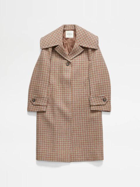 Tod's WOOL COAT - BROWN, LIGHT BLUE