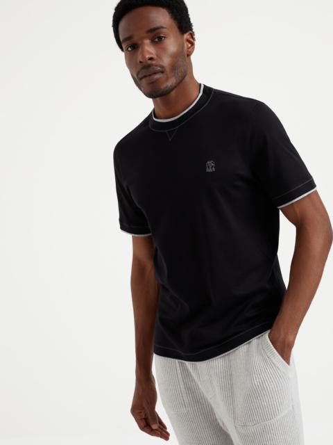 Cotton jersey crew neck T-shirt with logo and faux-layering