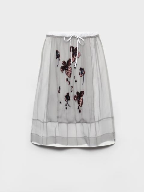 Prada Embroidered chiffon midi-skirt