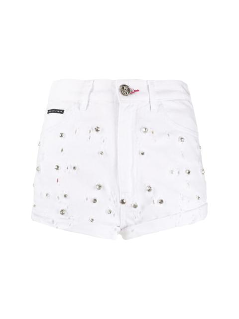 PHILIPP PLEIN high-rise crystal-embellished shorts