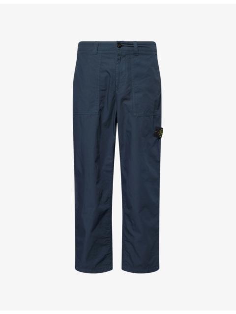 Stone Island Canvas Weave Logo-Patch Straight-Leg Cotton Trousers