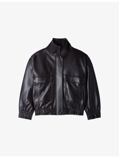 Sandro Oversized Stand-Collar Leather Jacket