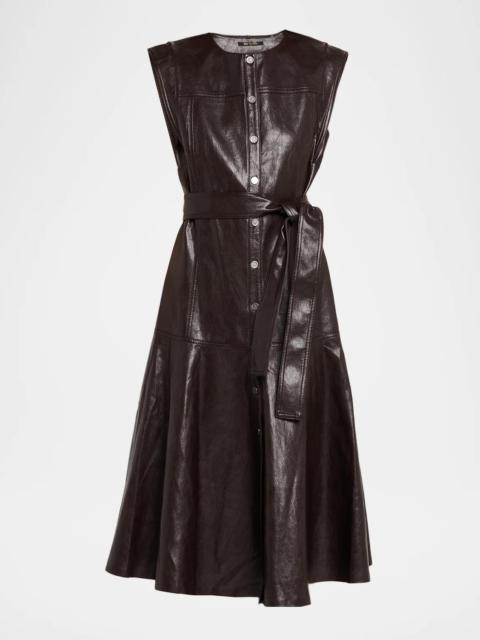 KOBI HALPERIN Brenda Faux-Leather Tie-Waist Midi Dress