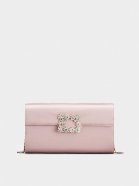 Flower Strass Buckle Clutch in Satin