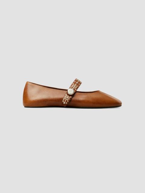 TORY BURCH Women's Romy Studded Leather Mary Janes - Cognac