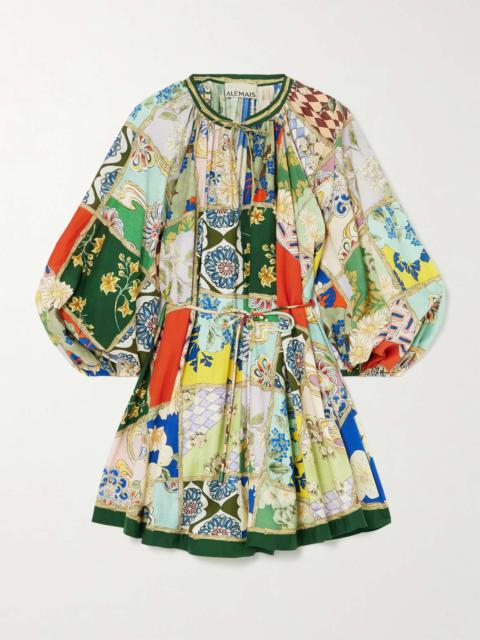 ALÉMAIS Bianca belted gathered printed cotton and silk-blend voile mini dress Multi