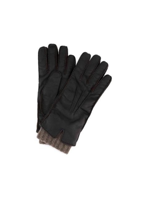 FEDELI ribbed-knit trim leather gloves