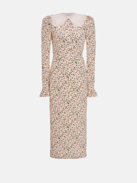 Alessandra Rich FLOWER PRINT SILK DRESS WITH COLLAR AND BUTTONS
