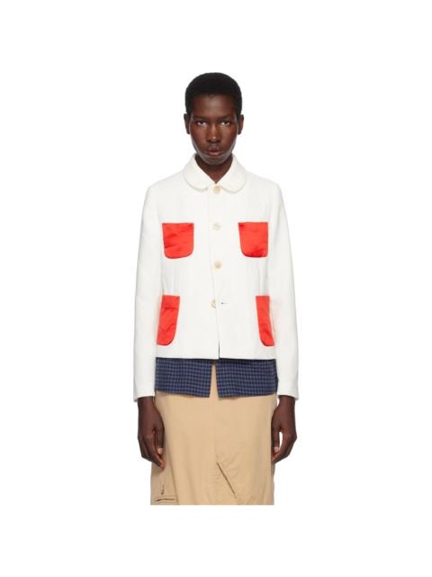 White & Red Gabardine & Satin Blazer