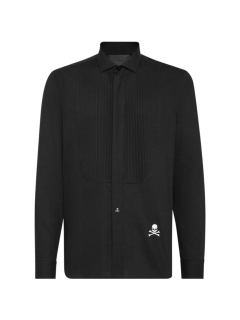 skull-embroidered cotton tuxedo shirt