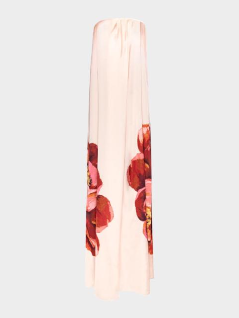 MISA Divina Strapless Floral Satin Maxi Dress