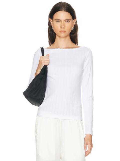 LESET Pointelle Long Sleeve Bateau Top