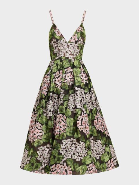 BRONX BANCO Eden Pleated Floral-Embroidered Midi Dress