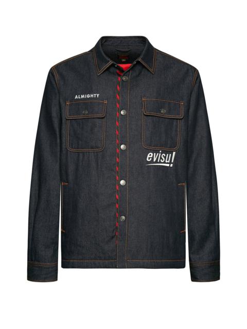 EVISU Padded Denim Shirt Jacket with Godhead Print