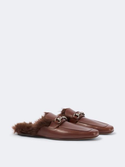 GUCCI Horsebit shearling-lined leather mules