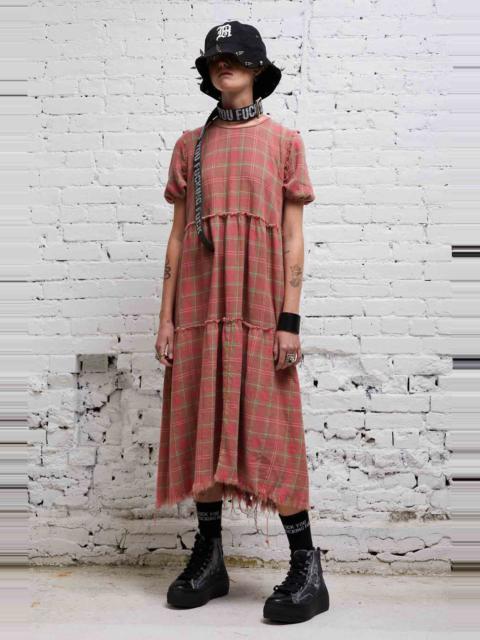 R13 SHREDDED RELAXED MIDI - RED PLAID