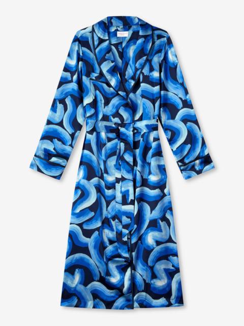 Derek Rose Women's Long Dressing Gown Brindisi 82 Silk Satin Blue