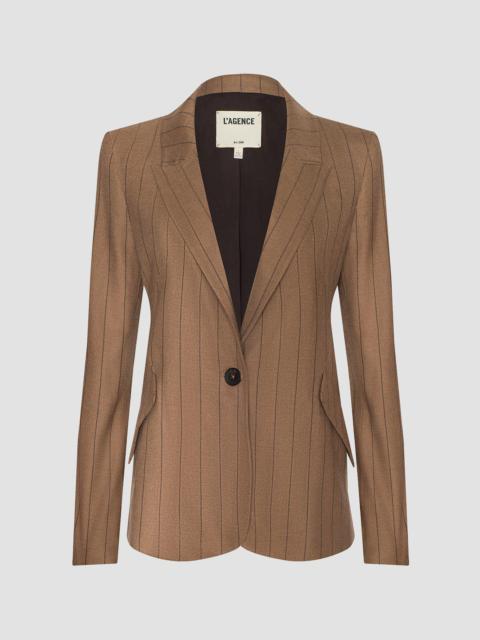 L'AGENCE Women's Chamberlain Striped Blazer - Mocha Tan Brown Pinstripe