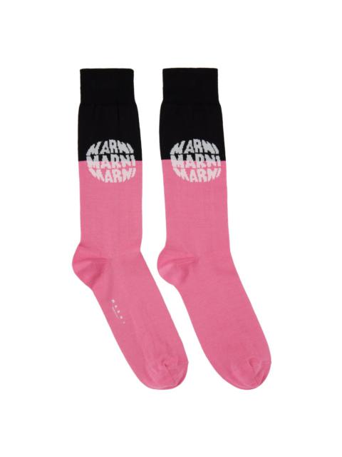 Marni Pink & Black Logo Socks