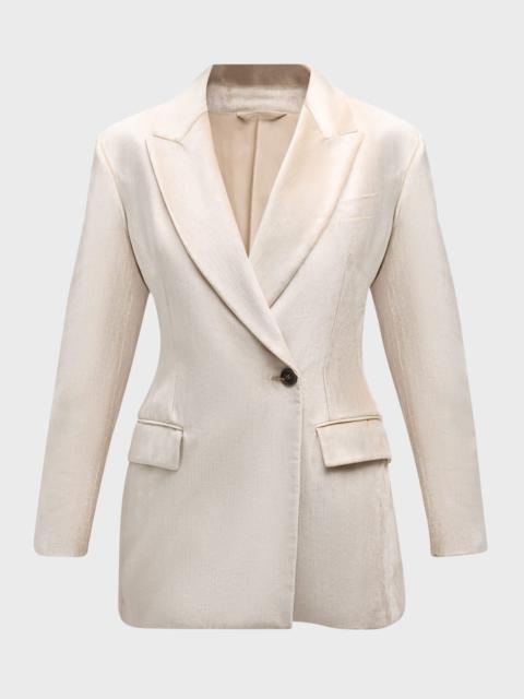 Brunello Cucinelli Sleek Velvet Asymmetric Button Jacket
