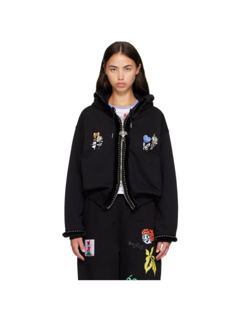 Chopova Lowena Black Fuzzy Pearl Zip Hoodie