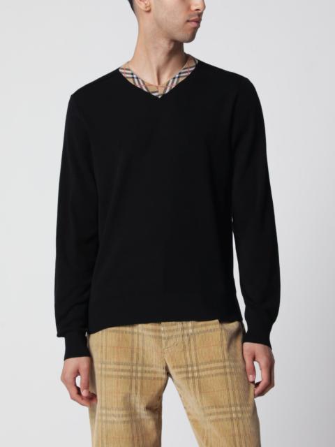Burberry Black wool sweater with Check motif neckline