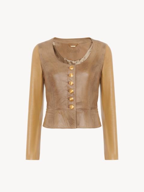 Chloé SCOOP-NECK CINCHED JACKET IN LEATHER