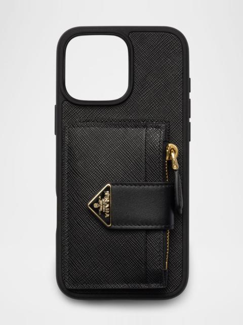 Prada Saffiano Leather Case for iPhone 16 Pro Max with Card Holder