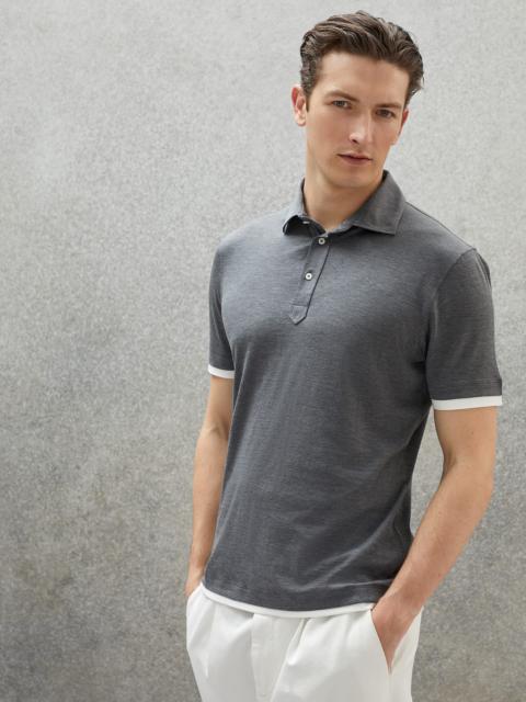 Silk and cotton jersey slim fit shirt-style collar polo with faux-layering