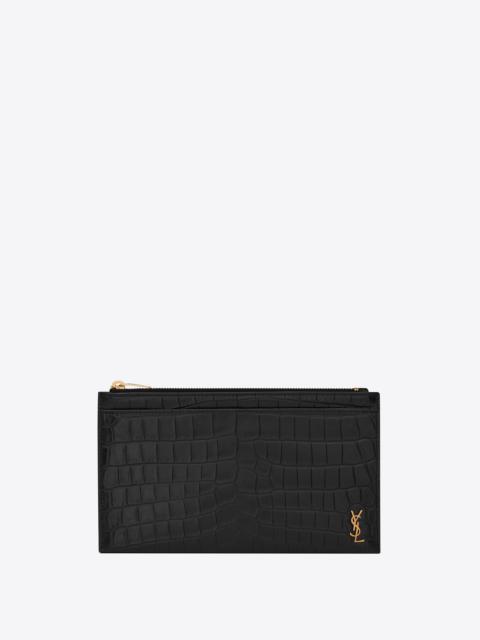 SAINT LAURENT tiny monogram bill pouch in crocodile embossed matte leather