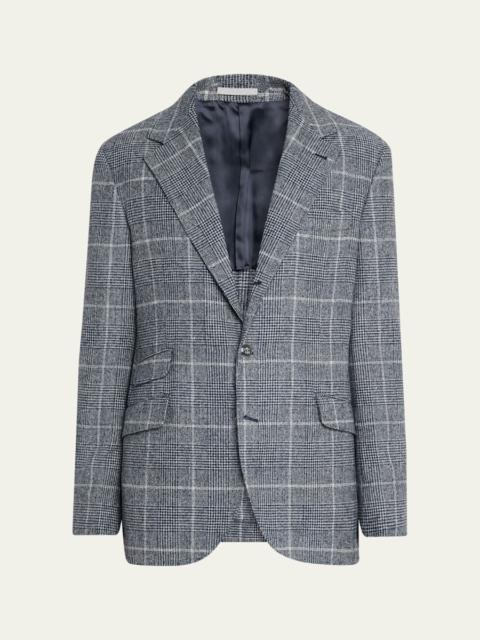 Brunello Cucinelli Men's Overplaid Metal-Button Sport Coat
