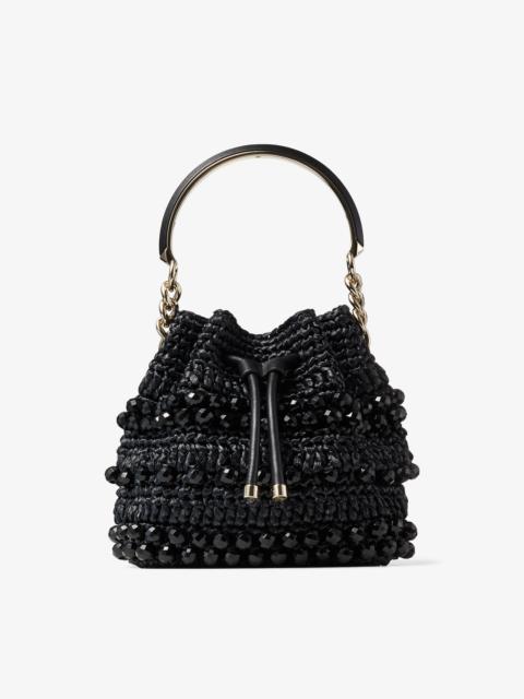 JIMMY CHOO Bon Bon Bucket S
Black Beaded Raffia and Smooth Leather Tote Bag