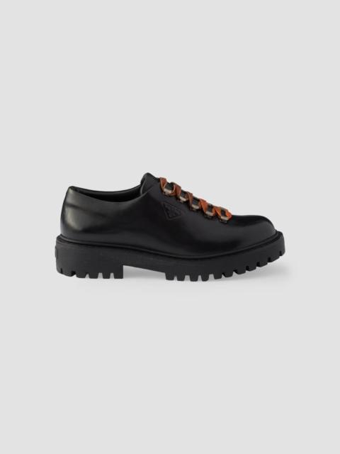 Prada Men's Aged Leather Lace-Up Shoes - Black