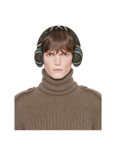 Burberry Brown Wool Check Earmuffs