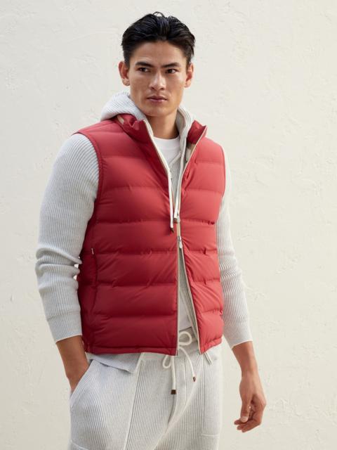 Brunello Cucinelli Heat welded down vest in bonded nylon with packable hood