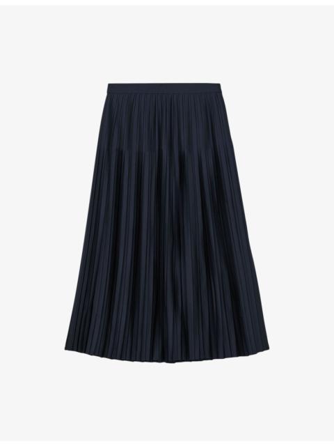 REISS Savannah Pleated Satin Midi Skirt